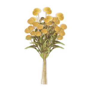 13" Yellow Pom Pom Flower Bundle with Green Leaves