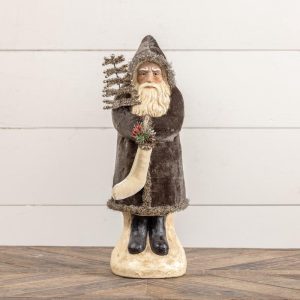 16.5" Belsnickle With Tinsel Tree and Stocking - Charcoal