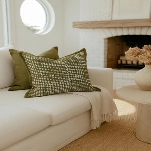 18" Houndstooth Sage Green Velvet Pillow