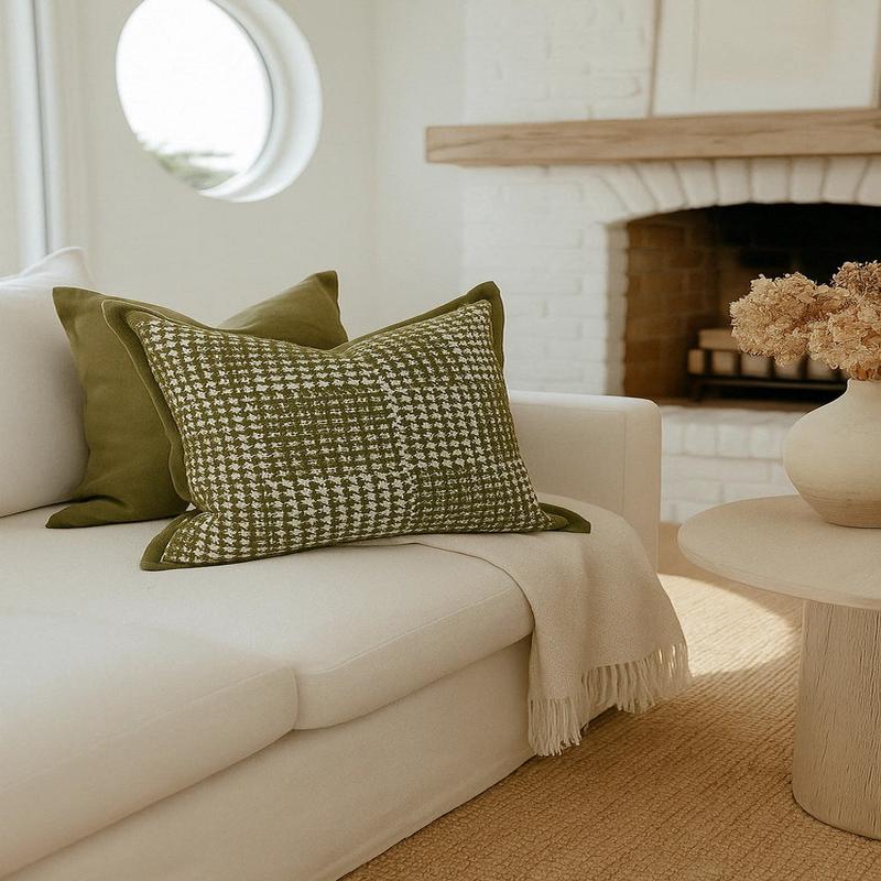 18" Houndstooth Sage Green Velvet Pillow