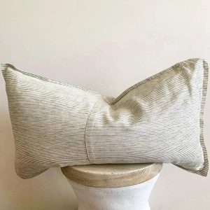 24" Pure French Linen Pinstripe Lumbar Pillow
