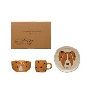 3 Piece Dog Stoneware Dinner Set