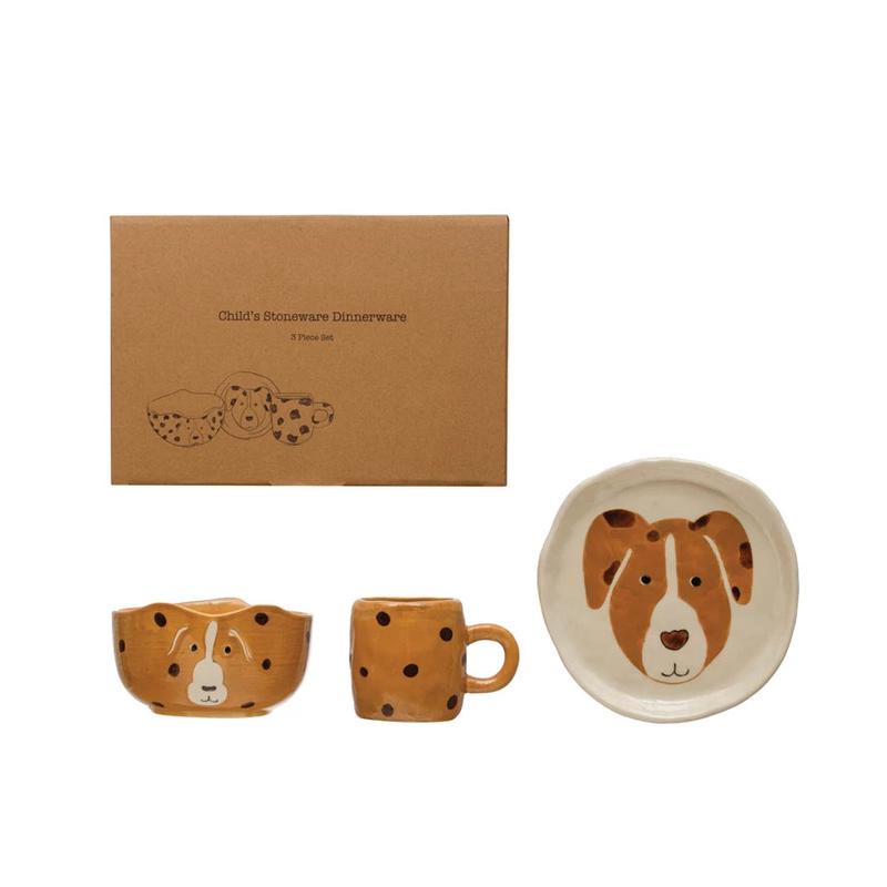 3 Piece Dog Stoneware Dinner Set
