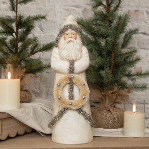 Belsnickel Santa With Wreath - Antiqued Silver - 16"