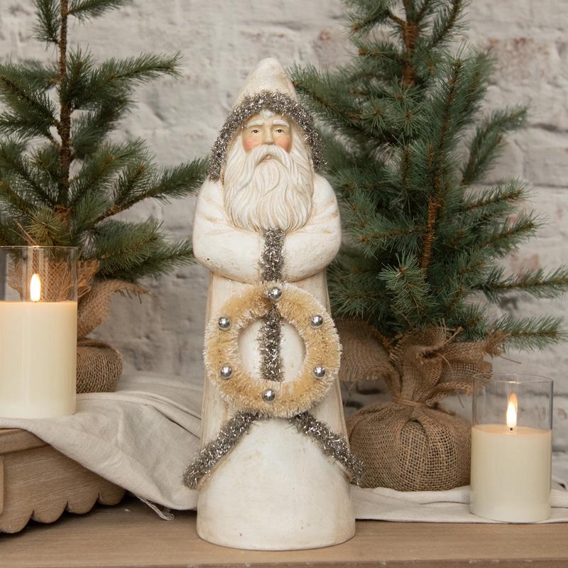 Belsnickel Santa With Wreath - Antiqued Silver - 16"