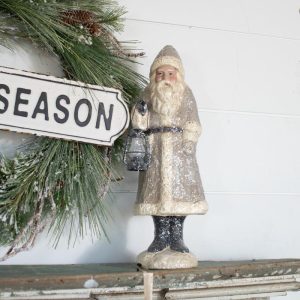 Belsnickle Santa With Lantern - Taupe