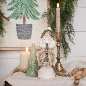 Belsnickle Santa With Wreath - Antiqued Silver - 9"