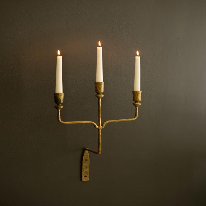 Forged Iron Antique Brass Triple Taper Wall Sconce - More Coming Soon