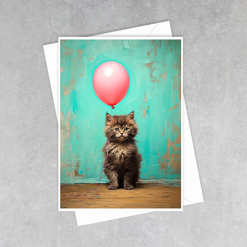 Kitten with Balloon - Note Card