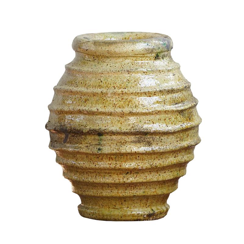 Ribbed Oil Jar Vase - Mustard