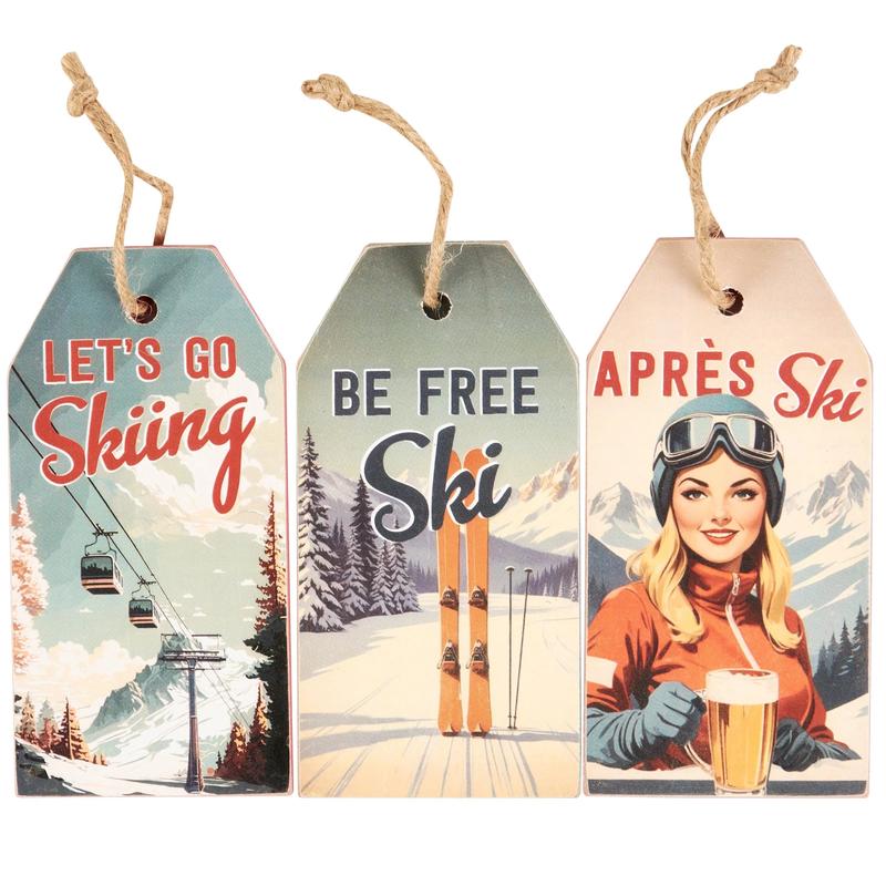 Set of 3 Apres Ski Wooden Tag Ornaments