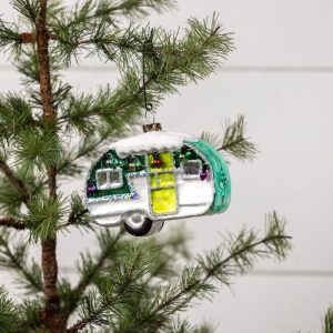 Snowy Christmas Camper Glass Ornament