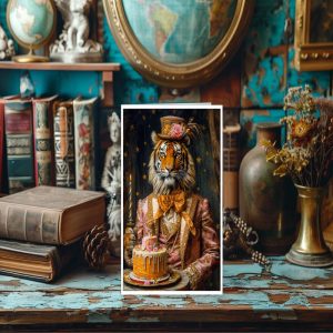 Tiger with Pink Tiered Cake - Note Card