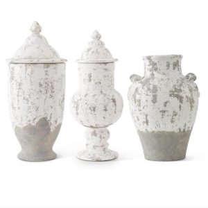 White Glazed Terracotta Vase Urn- Choose Style