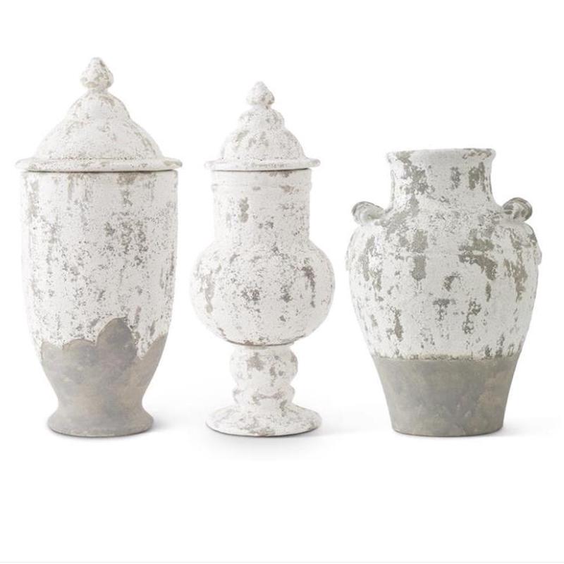 White Glazed Terracotta Vase Urn- Choose Style