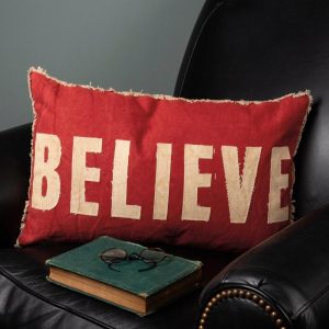 22" Believe Candy Striped Pillow