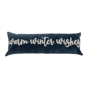 36" Warm Winter Wishes Navy Blue and Cream Holiday Pillow