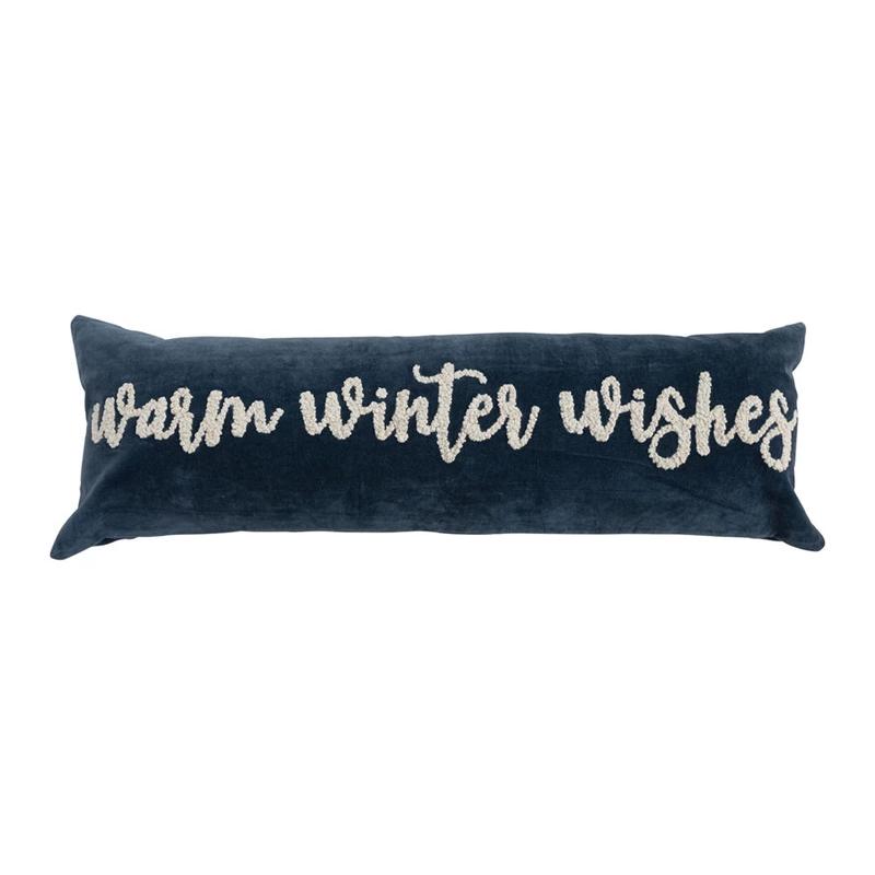 36" Warm Winter Wishes Navy Blue and Cream Holiday Pillow
