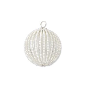 4" Clear Glass Ornament w/Wired White Beaded Stripes