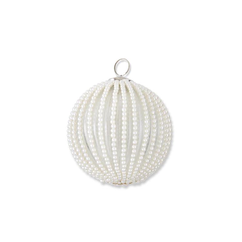 4" Clear Glass Ornament w/Wired White Beaded Stripes