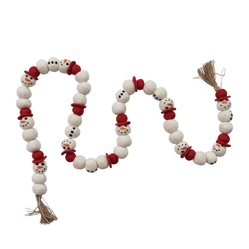 72" Handmade Wool Felt Snowman Garland