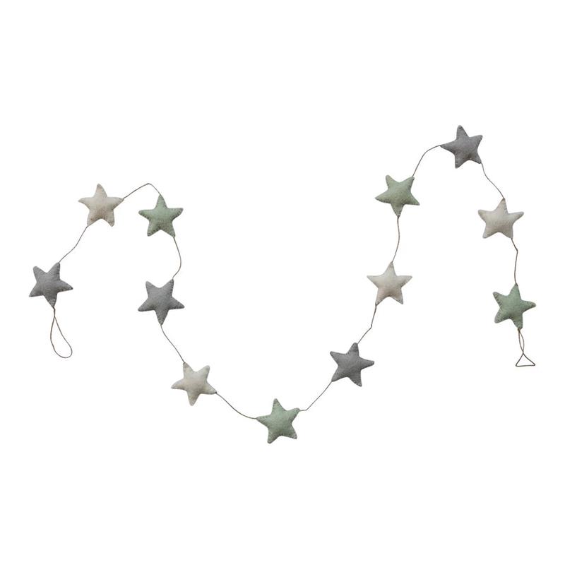 72" Handmade Wool Felt Star Garland - Blue, Grey and White Color