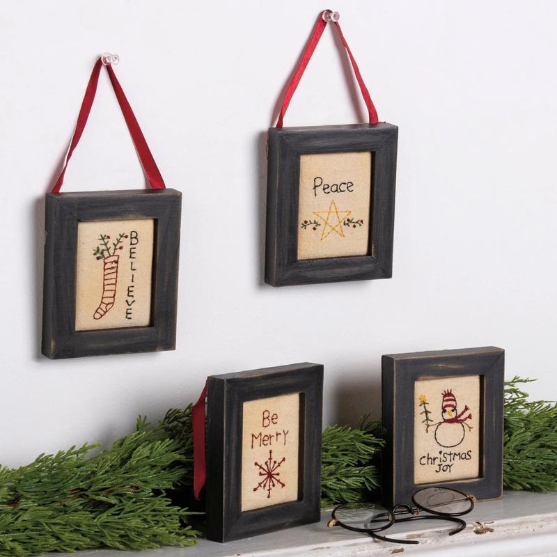 Framed Christmas Stitchery Wall Decor - Choose Your Favorite