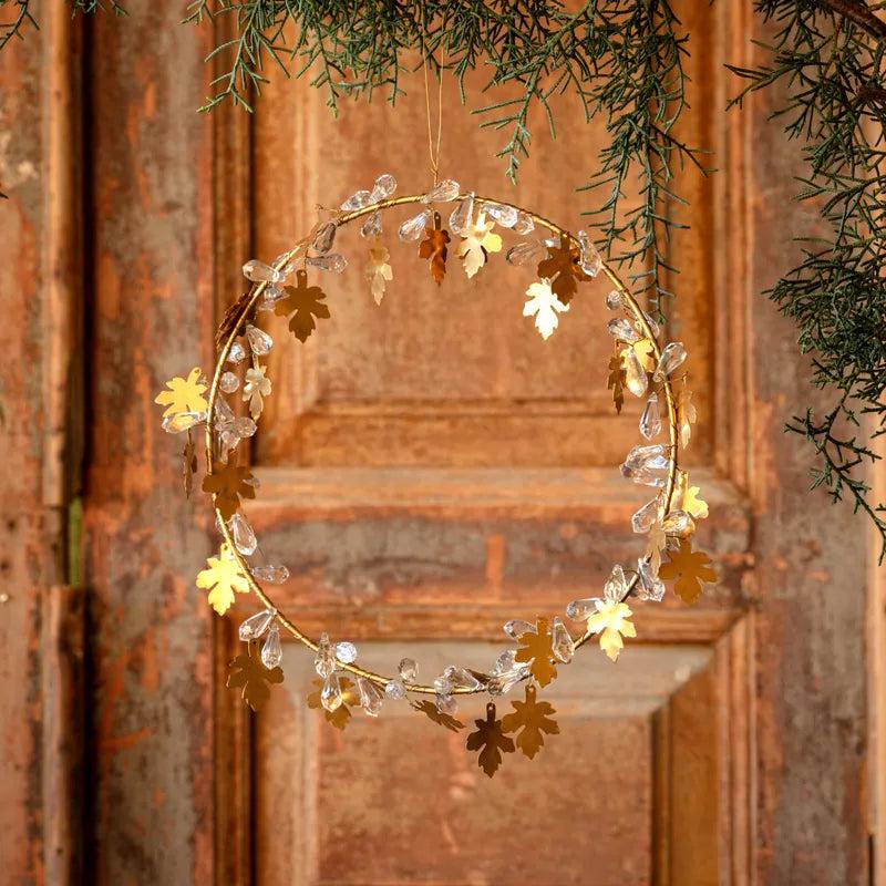 Ice Crystal With Golden Leaf Wreath - Large