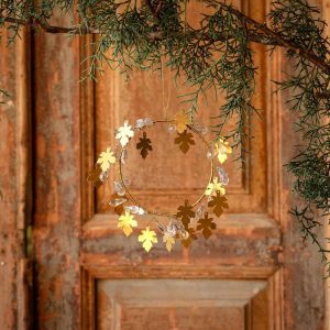Ice Crystal With Golden Leaf Wreath - Small