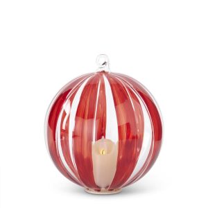 LED Hand Painted Red Stripe on Clear Glass Ornament w/Timer - Choose Size