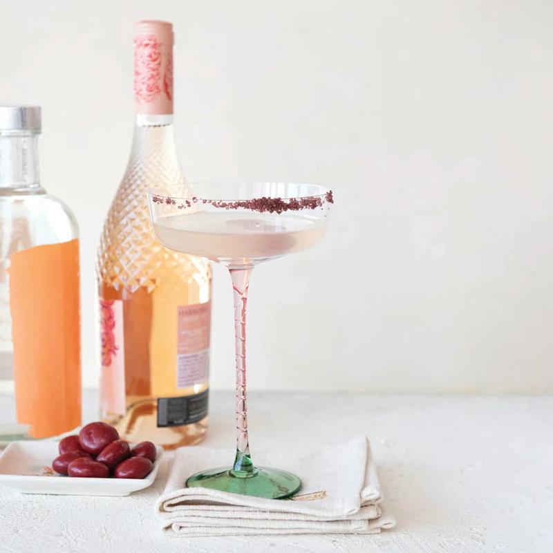 Pink Stem with Green Base Champagne Glass