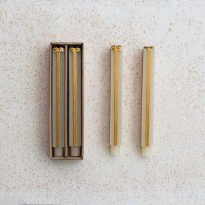 Set of 2  Gift Box Shaped Taper Candles - Ivory and Gold