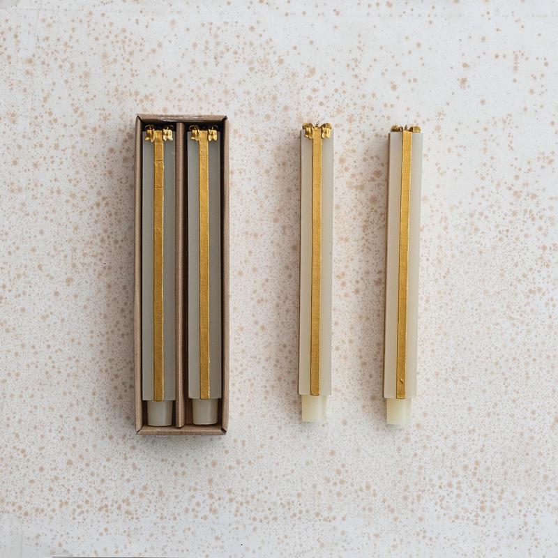 Set of 2  Gift Box Shaped Taper Candles - Ivory and Gold