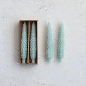 Set of 2 Pinecone Shaped Taper Candles - Light Blue
