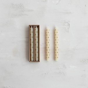 Set of 2 Taper Candles with Gold Dots