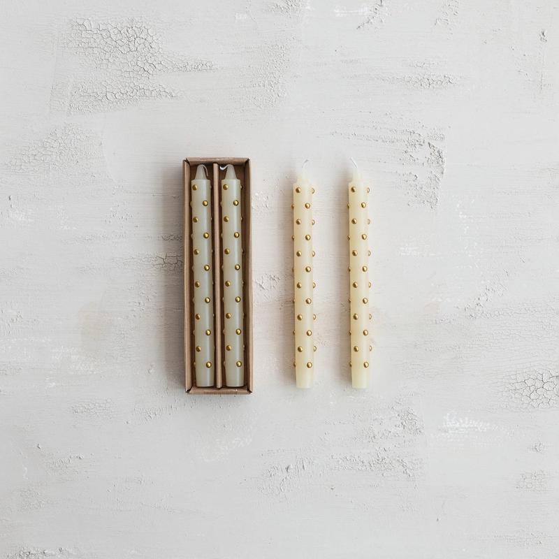 Set of 2 Taper Candles with Gold Dots