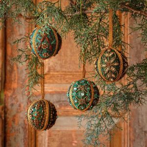 Set of 4 Majestic Embroidered & Jeweled Ornaments - 3"