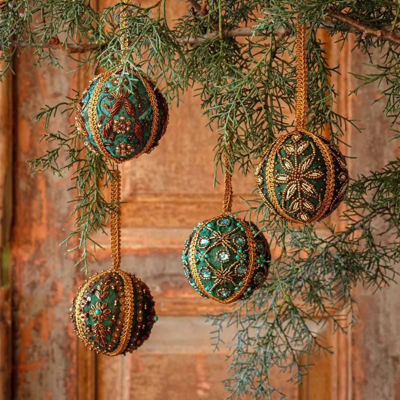 Set of 4 Majestic Embroidered & Jeweled Ornaments - 3"