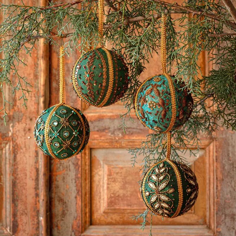 Set of 4 Majestic Embroidered & Jeweled Ornaments - 4"