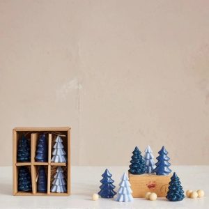 Set of 6 Stoneware Blue Trees