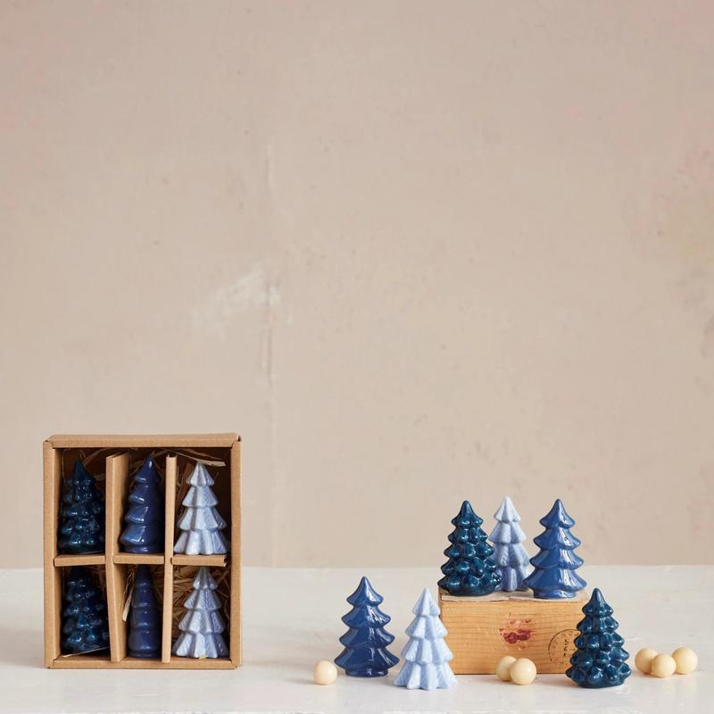 Set of 6 Stoneware Blue Trees