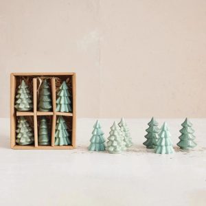 Set of 6 Stoneware Green Trees