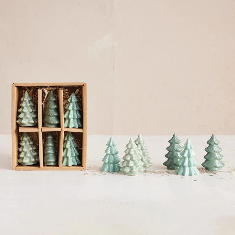 Set of 6 Stoneware Green Trees