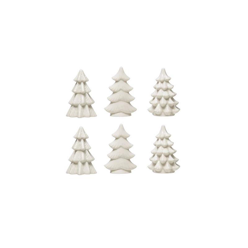 Set of 6 White Stoneware Trees