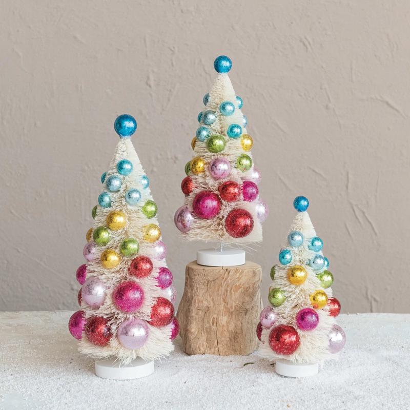 Sisal Brush Tree with Ornaments - Choose Size