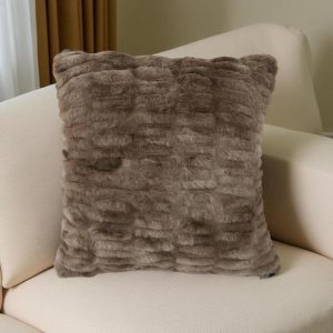 18" Ribbed Faux Fur Pillow - Brown