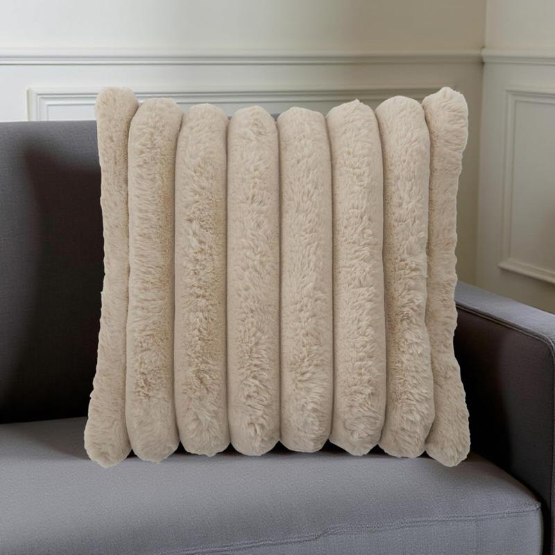 18" Ribbed Faux Fur Pillow - Tan