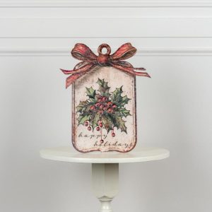 18" Vintage Style Metal Happy Holidays Gift Tag Wall Decor
