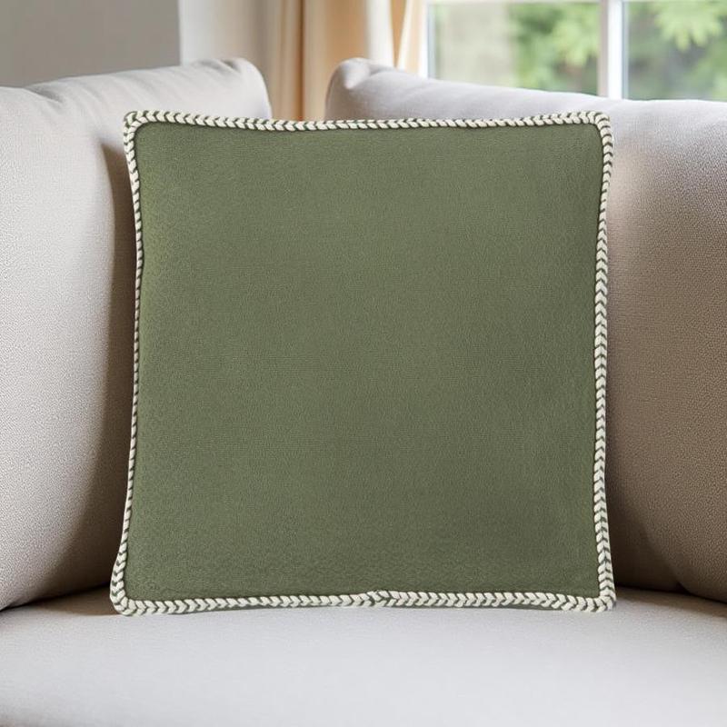 18" Woven Cotton Pillow - Green