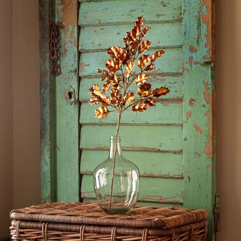 27.5" Antique Gold Metallic Holly Berry Stem